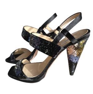 Elegant Prada Multi Color Black Sequin Women's Heels With COA